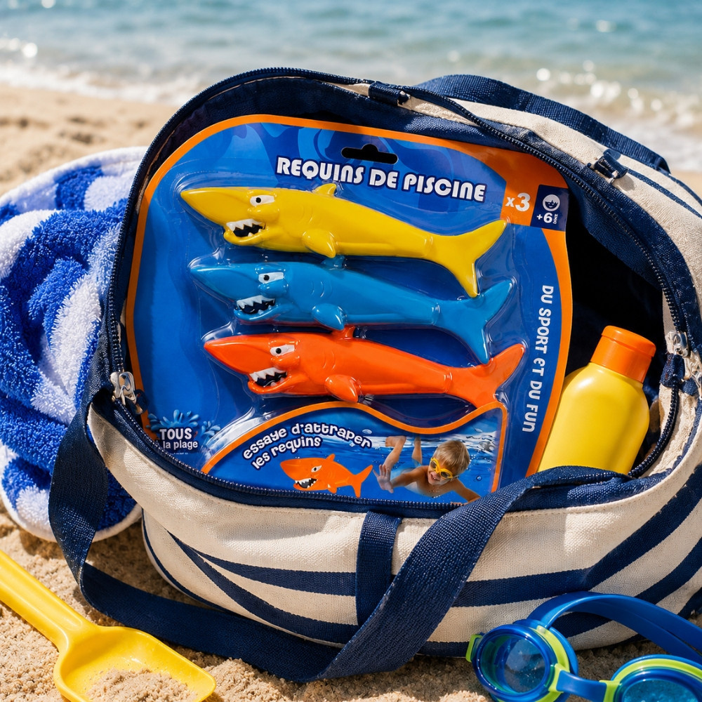 AQUASHARK - Set de 3 Requins Torpilles de Piscine pour Jeux de Plongée – Jouets d’Eau à Lancer pour Piscine 
