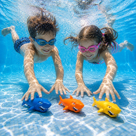 AQUASHARK - Set de 3 Requins Torpilles de Piscine pour Jeux de Plongée – Jouets d’Eau à Lancer pour Piscine 