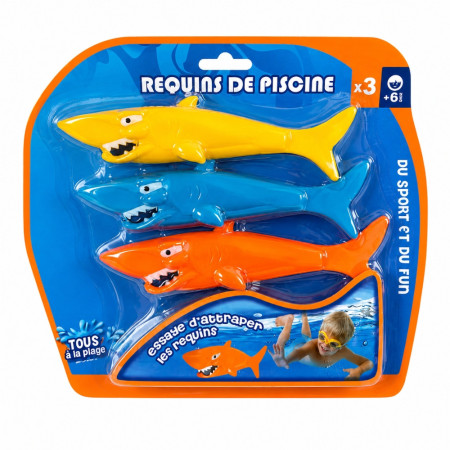 AQUASHARK - Set de 3 Requins Torpilles de Piscine pour Jeux de Plongée – Jouets d’Eau à Lancer pour Piscine 
