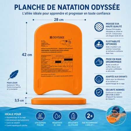 Planche de Natation Enfant 45cm pour Apprentissage de la Nage – Aide à la Flottaison pour Piscine et Initiation Aquatique					