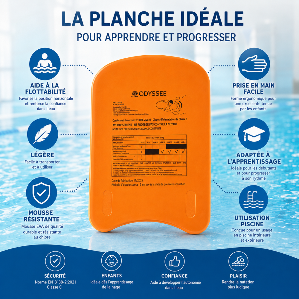 Planche de Natation Enfant 45cm pour Apprentissage de la Nage – Aide à la Flottaison pour Piscine et Initiation Aquatique					