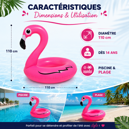 Bouée Flamant Rose Géante 120 cm – L'Accessoire Tendance de Votre Été !