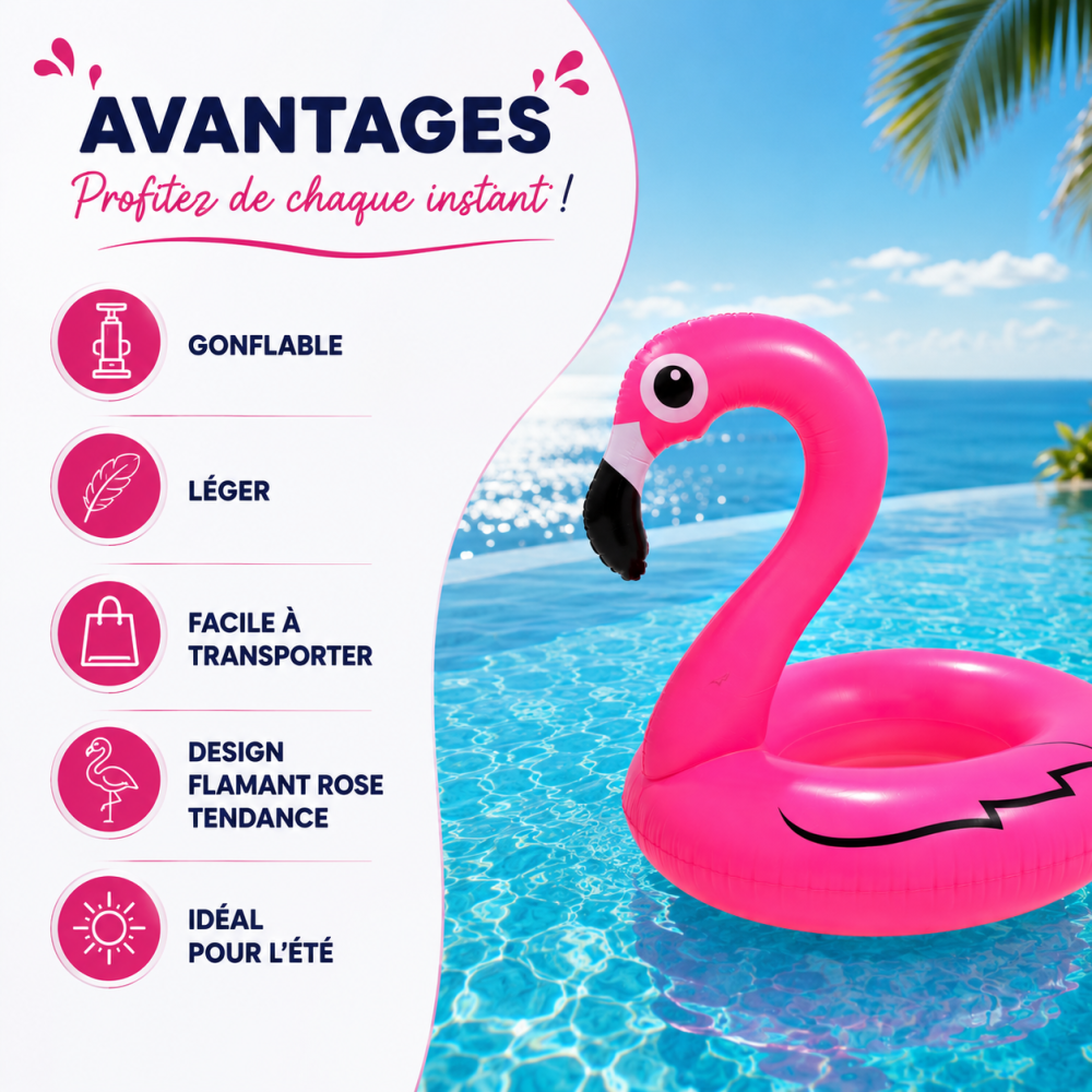 Bouée Flamant Rose Géante 120 cm – L'Accessoire Tendance de Votre Été !
