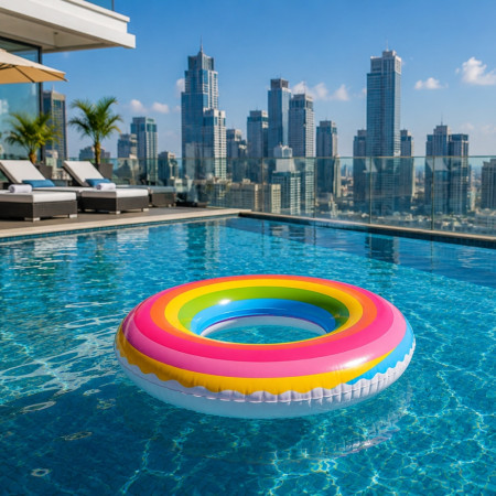 Bouée Ronde Arc en Ciel 80 cm Gonflable pour Piscine et Plage – Matelas Flottant Fun pour Été, Vacances et Jeux d’Eau