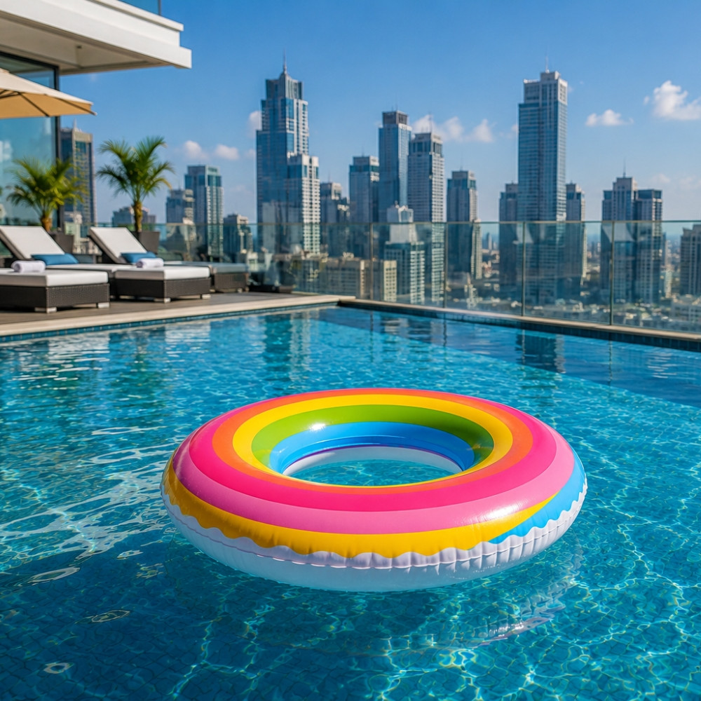 Bouée Ronde Arc en Ciel 80 cm Gonflable pour Piscine et Plage – Matelas Flottant Fun pour Été, Vacances et Jeux d’Eau