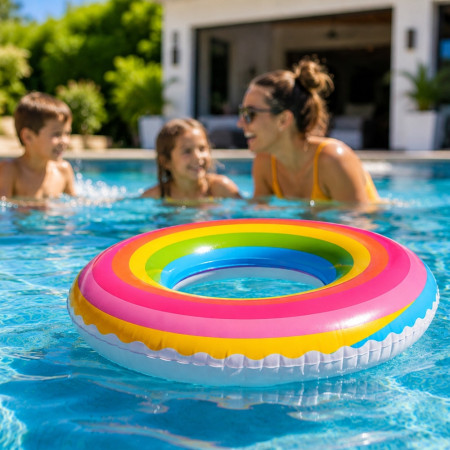Bouée Ronde Arc en Ciel 80 cm Gonflable pour Piscine et Plage – Matelas Flottant Fun pour Été, Vacances et Jeux d’Eau