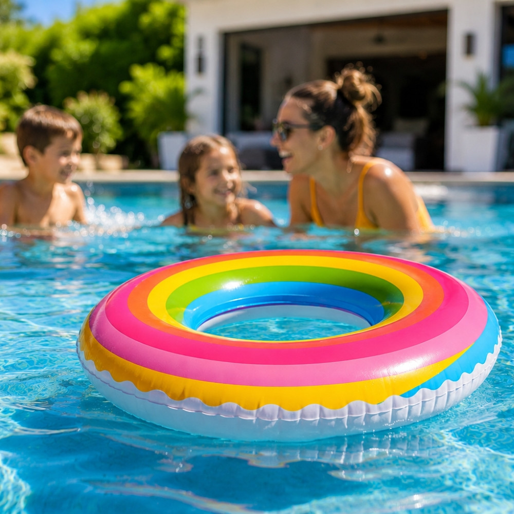 Bouée Ronde Arc en Ciel 80 cm Gonflable pour Piscine et Plage – Matelas Flottant Fun pour Été, Vacances et Jeux d’Eau