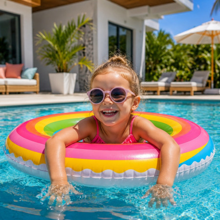 Bouée Ronde Arc en Ciel 80 cm Gonflable pour Piscine et Plage – Matelas Flottant Fun pour Été, Vacances et Jeux d’Eau