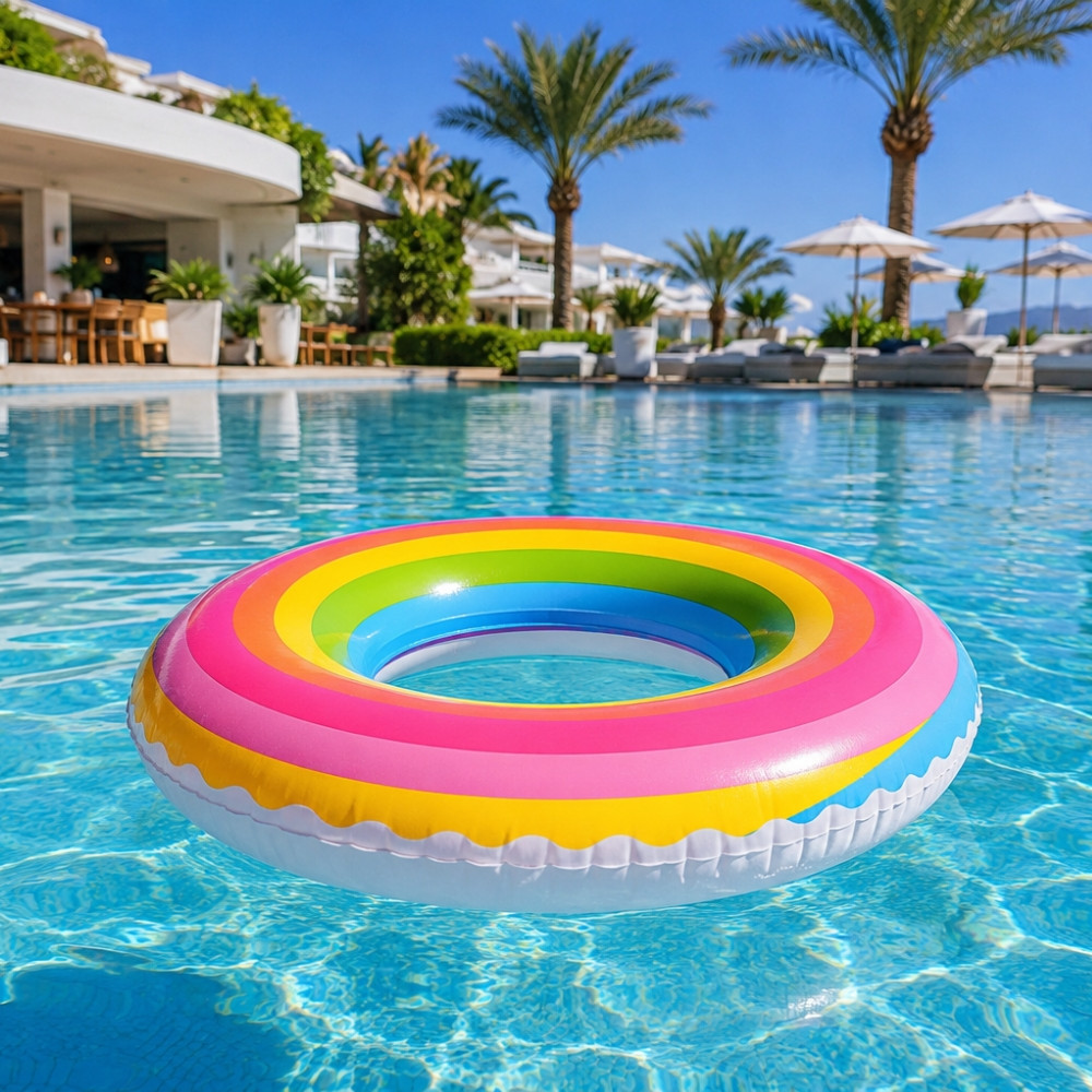 Bouée Ronde Arc en Ciel 80 cm Gonflable pour Piscine et Plage – Matelas Flottant Fun pour Été, Vacances et Jeux d’Eau