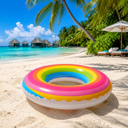 Bouée Ronde Arc en Ciel 80 cm Gonflable pour Piscine et Plage – Matelas Flottant Fun pour Été, Vacances et Jeux d’Eau