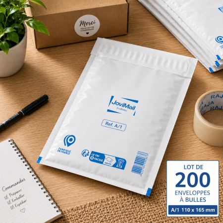 Lot de 200 Enveloppes à Bulles Blanches A/1 110 x 165 mm – Pochettes Matelassées d’Expédition pour Protection et Envoi de Colis