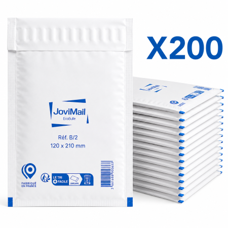 Lot de 200 Enveloppes à Bulles Blanches B/2 120 x 210 mm – Pochettes Matelassées d’Expédition pour Protection et Envoi de Colis