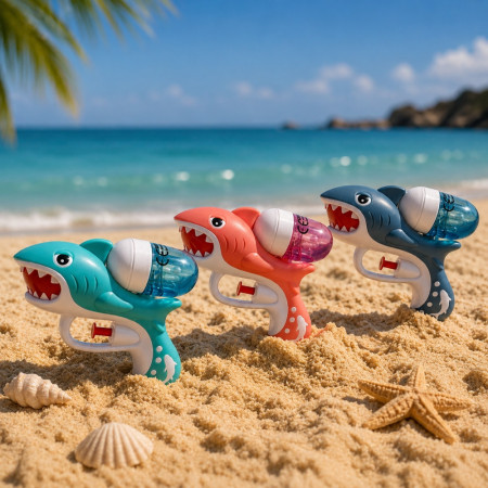SHARKGUN-Pack de 3 Pistolets à Eau Requin Colorés 13 cm pour Enfants – Jouets d’Eau pour Piscine, Plage, Couleur Aléatoire
