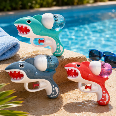 SHARKGUN-Pack de 3 Pistolets à Eau Requin Colorés 13 cm pour Enfants – Jouets d’Eau pour Piscine, Plage, Couleur Aléatoire