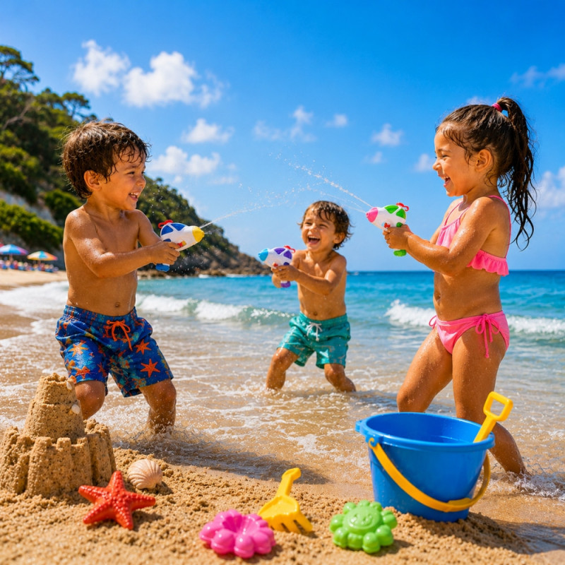 FUTURGUN - Set de 3 Pistolets à Eau Design Futuriste 13 cm Colorés – Jouets d’Eau pour Enfants en Couleur Aléatoire