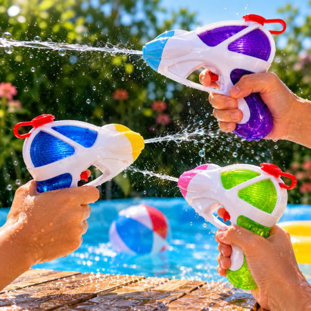 FUTURGUN - Set de 3 Pistolets à Eau Design Futuriste 13 cm Colorés – Jouets d’Eau pour Enfants en Couleur Aléatoire