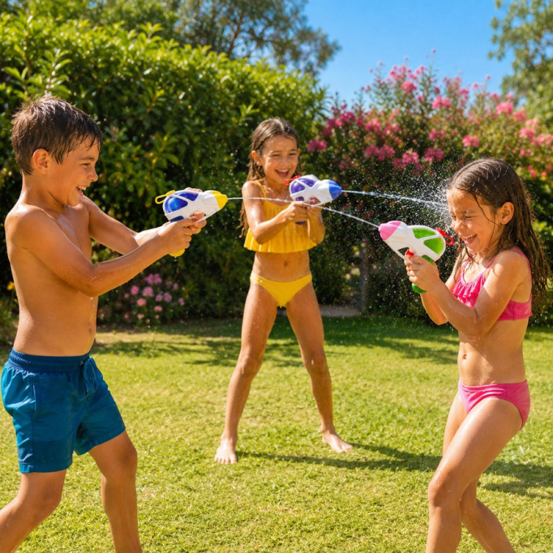 FUTURGUN - Set de 3 Pistolets à Eau Design Futuriste 13 cm Colorés – Jouets d’Eau pour Enfants en Couleur Aléatoire