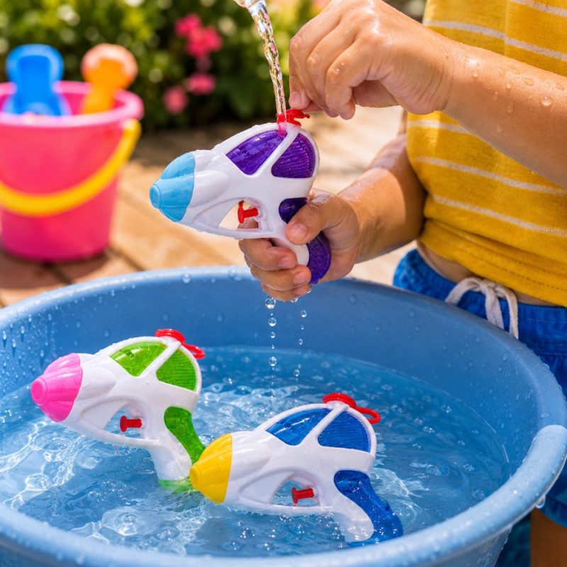 FUTURGUN - Set de 3 Pistolets à Eau Design Futuriste 13 cm Colorés – Jouets d’Eau pour Enfants en Couleur Aléatoire