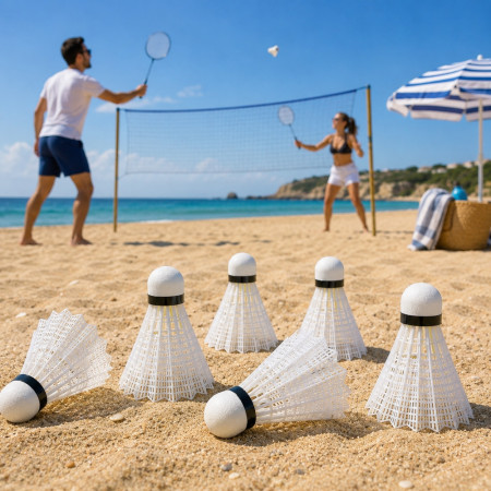 BADVOLANT - Set de 6 Volants de Badminton Blancs 8,5 cm en Plastique et Nylon – Volants Légers pour Entraînement, Loisirs et Jeu