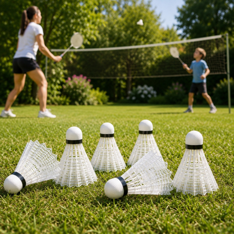 BADVOLANT - Set de 6 Volants de Badminton Blancs 8,5 cm en Plastique et Nylon – Volants Légers pour Entraînement, Loisirs et Jeu
