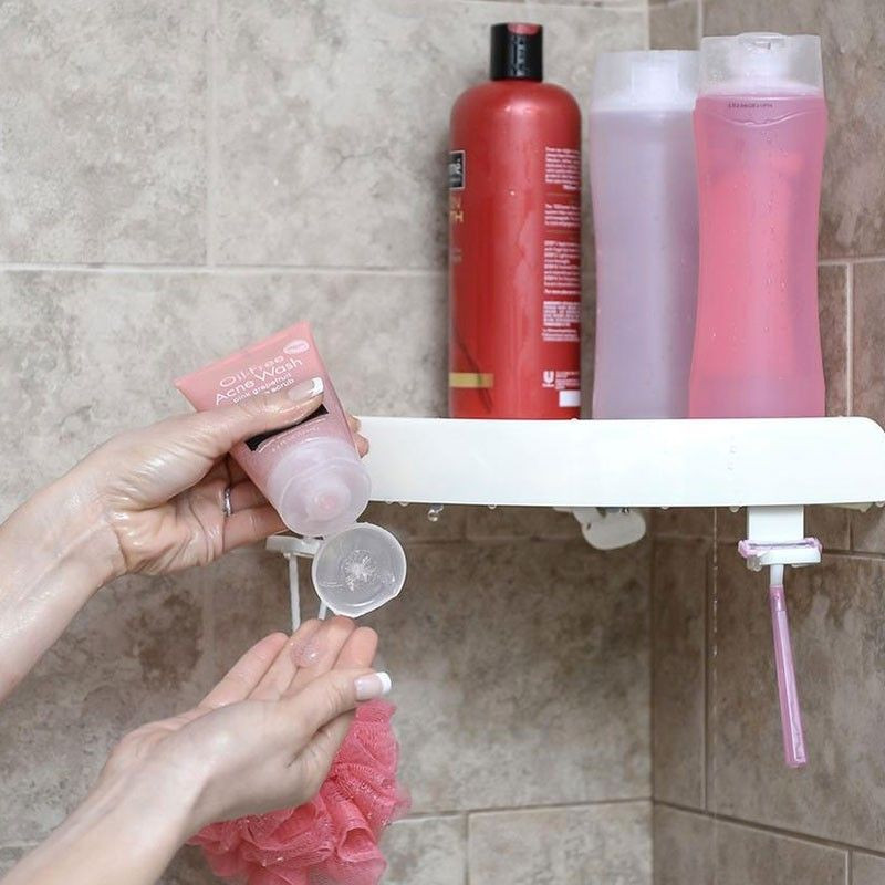 Etagère d'angle avec bouton poussoir sans percer