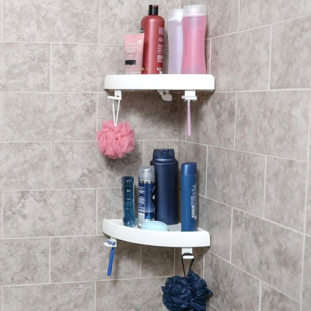 Etagère d'angle avec bouton poussoir sans percer