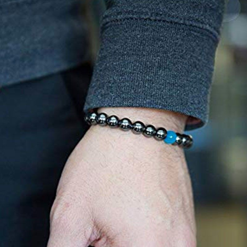 Bracelet minceur hématite avec perle d'Opale bleue