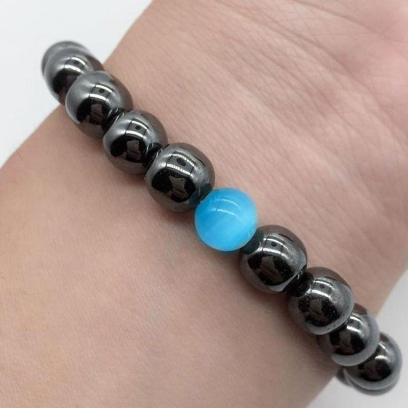Bracelet minceur hématite avec perle d'Opale bleue