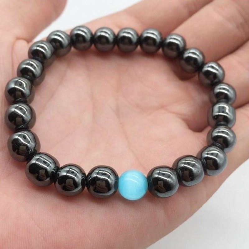 Bracelet minceur hématite avec perle d'Opale bleue