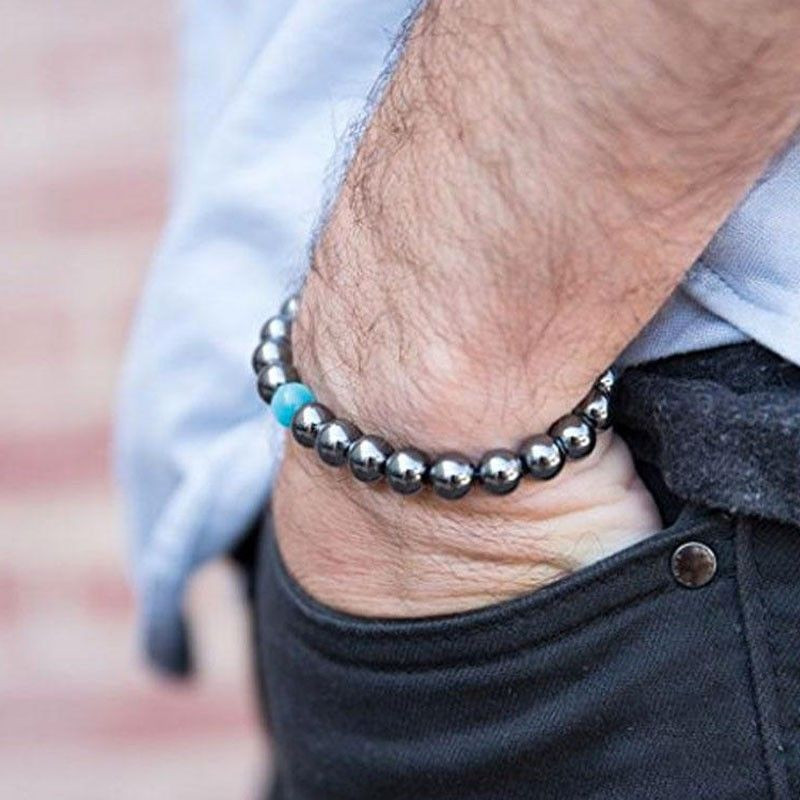 Bracelet minceur hématite avec perle d'Opale bleue