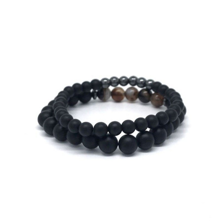 Double Bracelet "Ancrage & Equilibre" en Agate et Hématite