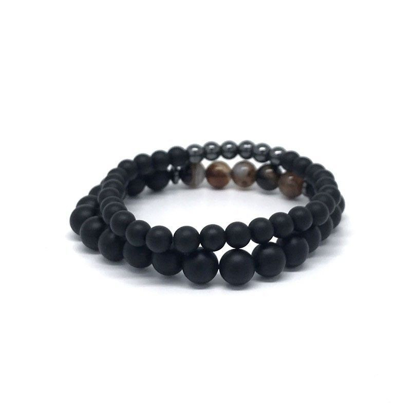 Double Bracelet "Ancrage & Equilibre" en Agate et Hématite