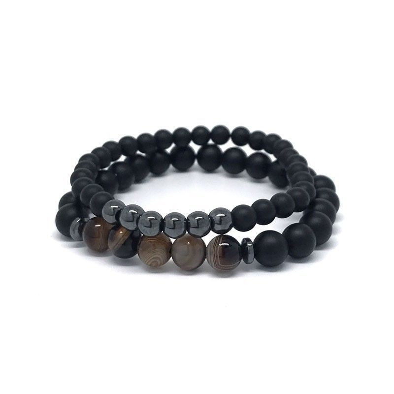 Double Bracelet "Ancrage & Equilibre" en Agate et Hématite