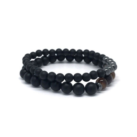 Double Bracelet "Ancrage & Equilibre" en Agate et Hématite