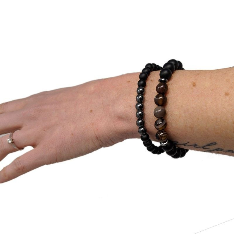 Double Bracelet "Ancrage & Equilibre" en Agate et Hématite