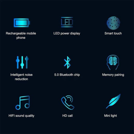 Écouteurs Stéréo sans Fil Bluetooth V5.0 + Coffret de Charge 2000 mAh