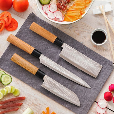 DAMAS : Jeu de 3 Couteaux Japonais avec Housse de Transport
