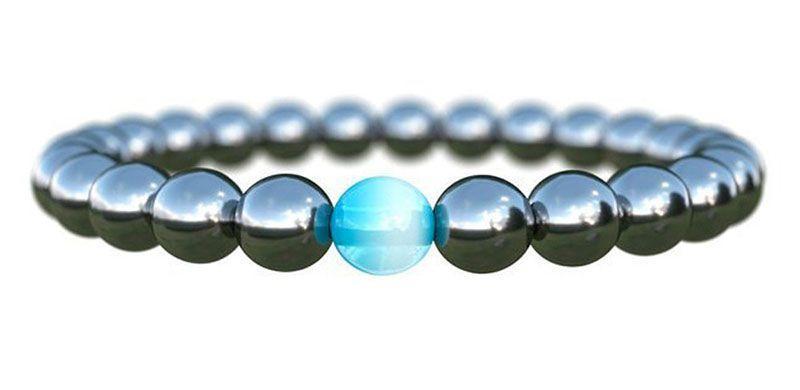 Bracelet Minceur Hématite Avec Perle D'Opale Bleue