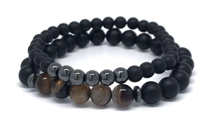 Double Bracelet Ancrage et Equilibre en Agate et Hématite