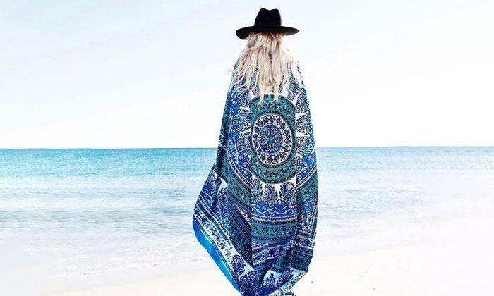 Paréos Hippie Chic Serviette De Plage Ronde Imprimés Aztec